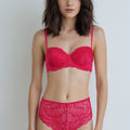 BLS Eliana Wired And Padded Strapless Lace Bra Set Red