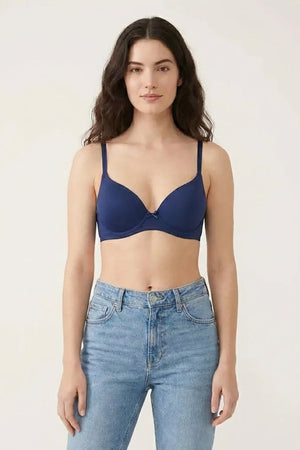 BLS - Pero Wired And Padded Cotton Bra - Navy Blue