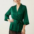 BLS - Satin Short Lace Robe - Emerald Green