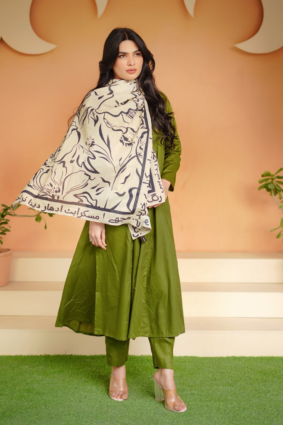 Tng By Md Odhni Collection-Doodle Art Odhni (Beige)