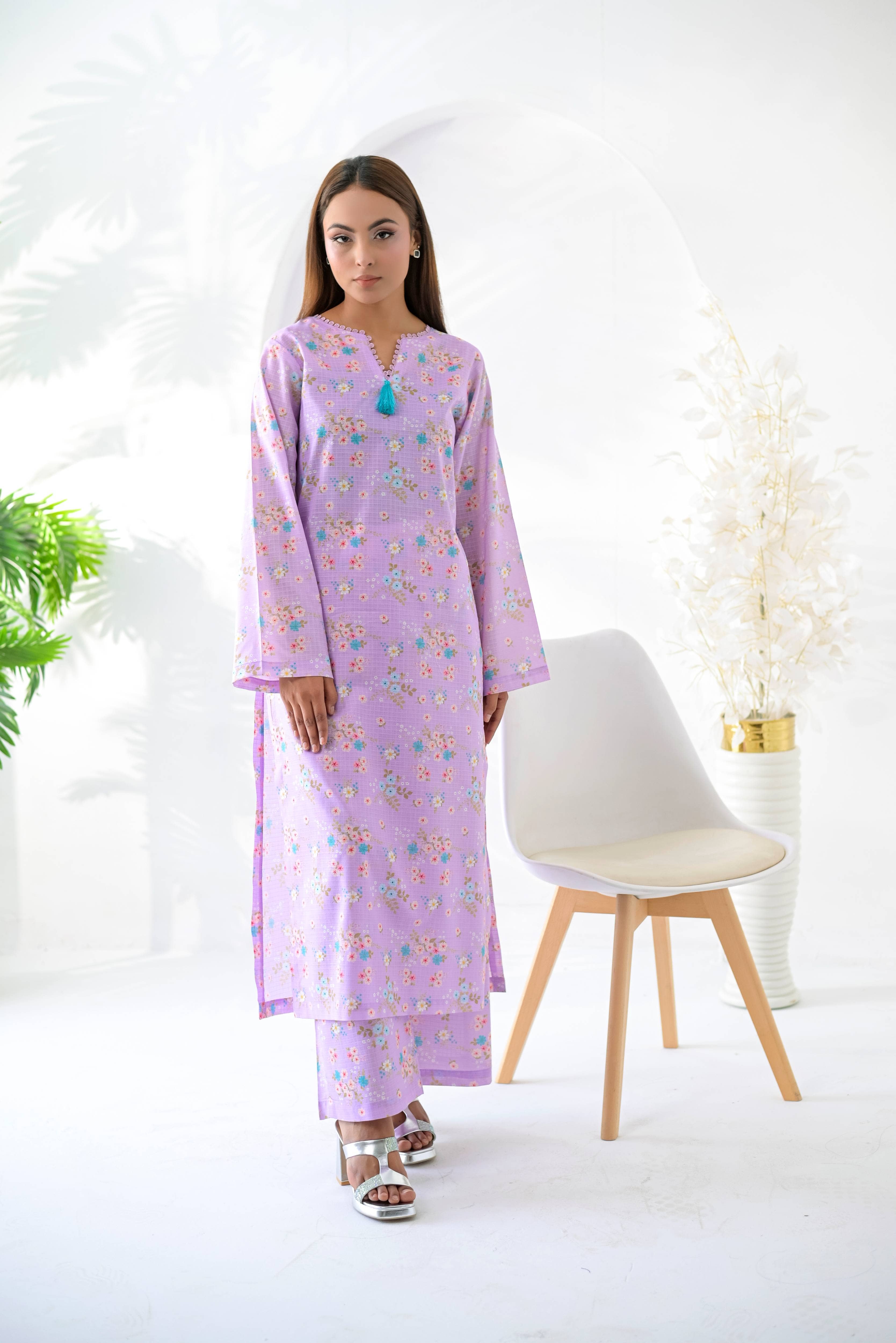 Silcot Stitched 2 Piece Summer Lawn Suit-Lilac Bloom Printed Lawn Suit