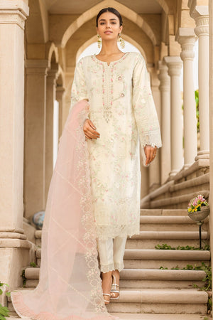 Bin Saeed Stitched 3 Piece Emb Chiffon Collection'2025-OWS-1789-Off White