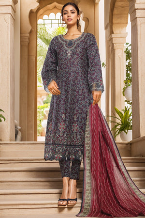 Bin Saeed Stitched 3 Piece Emb Lawn Frock Vol-02 Collection-SM-1630-Blue