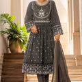 Bin Saeed Stitched 3 Piece Emb Lawn Frock Vol-02 Collection-SM-1632-Black