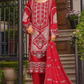Bin Saeed Stitched 3 Piece Emb Luxury Plain Cotton Vol-02 Collection-LF-1668-Red