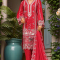 Bin Saeed Stitched 3 Piece Emb Luxury Plain Cotton Vol-02 Collection-LF-1667-Red