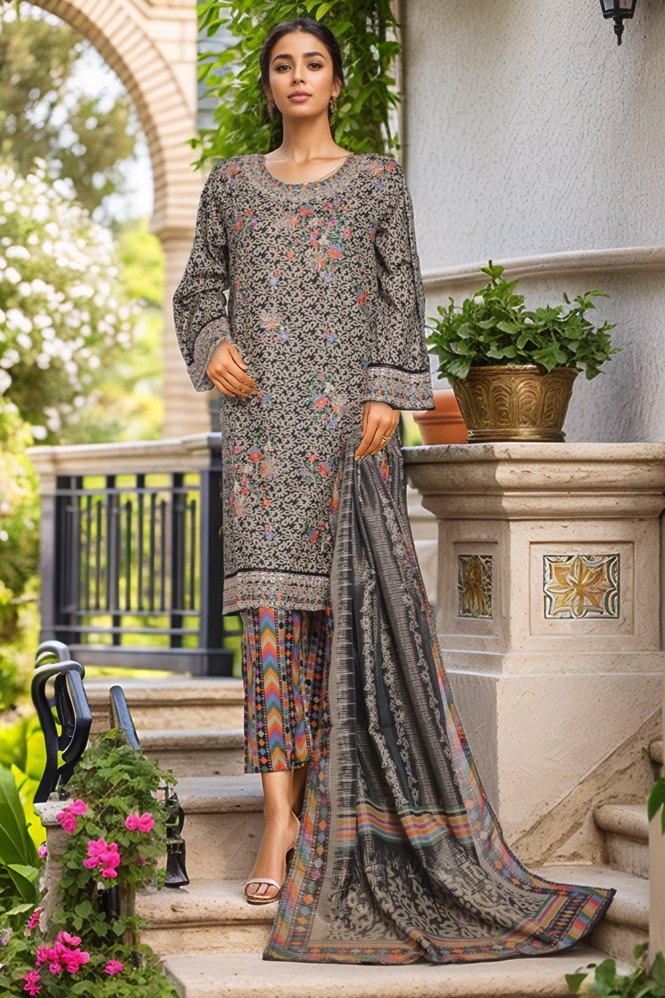 Bin Saeed Stitched 3 Piece Exc Chikankari Lawn Collection'2025-SM-2134-Skin