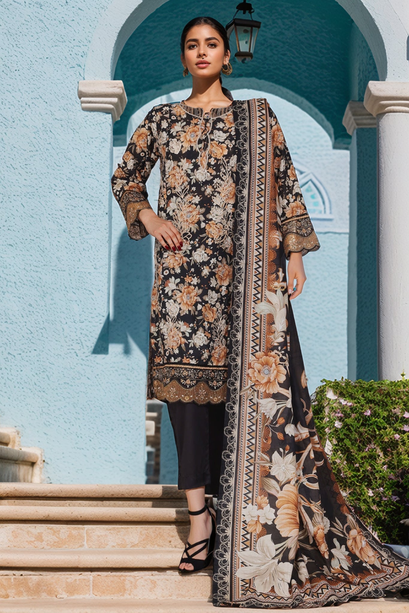 Bin Saeed Stitched 3 Piece Exc Emb Lawn Vol-02 Collection'2025-SM-2103-Black