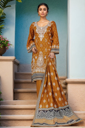 Bin Saeed Stitched 3 Piece Exc Emb Lawn Vol-02 Collection'2025-SM-2105-Golden