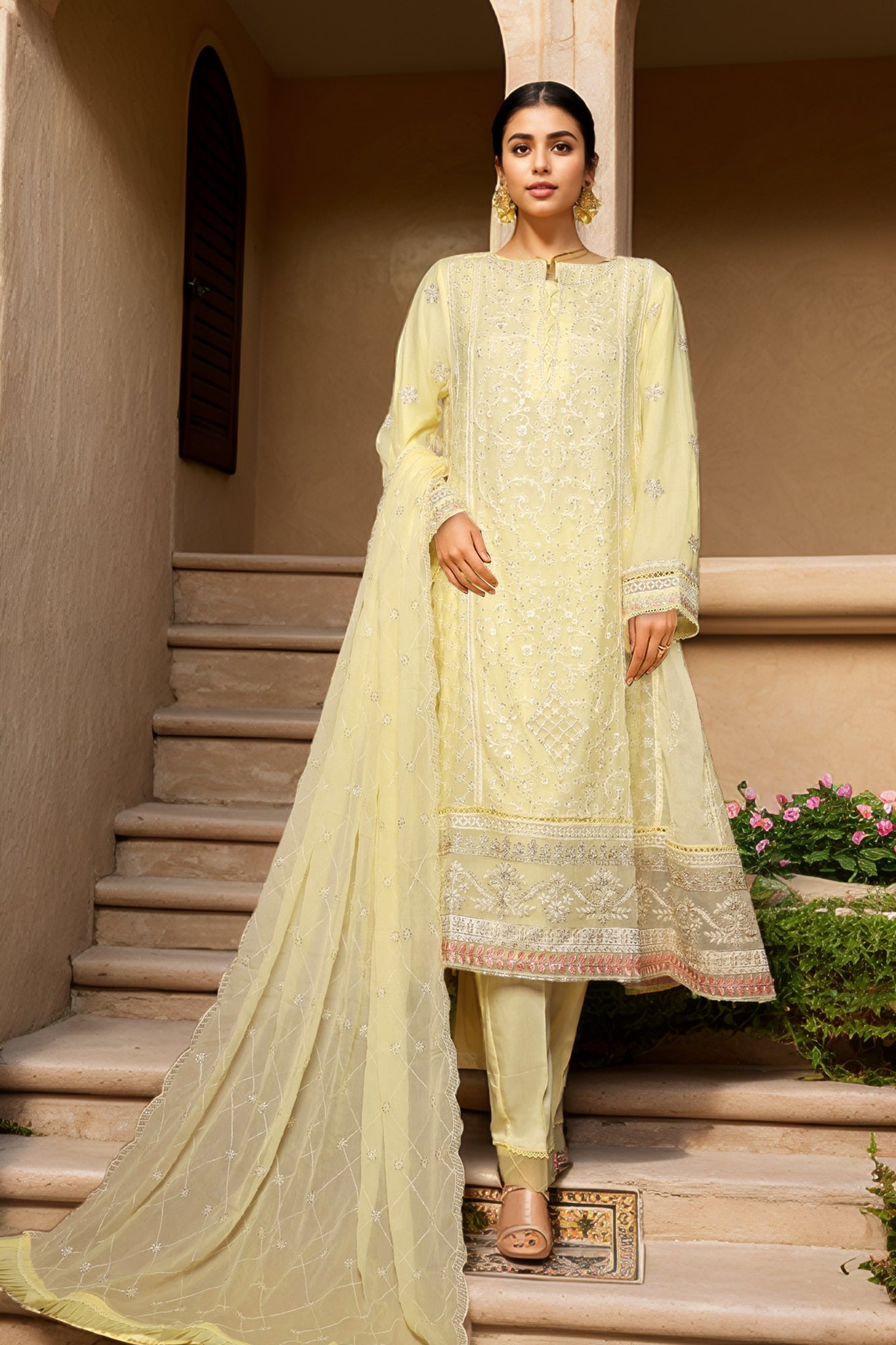 Bin Saeed Stitched 3 Piece Fancy Formals Collection'2025-OMSC-2293-Yellow