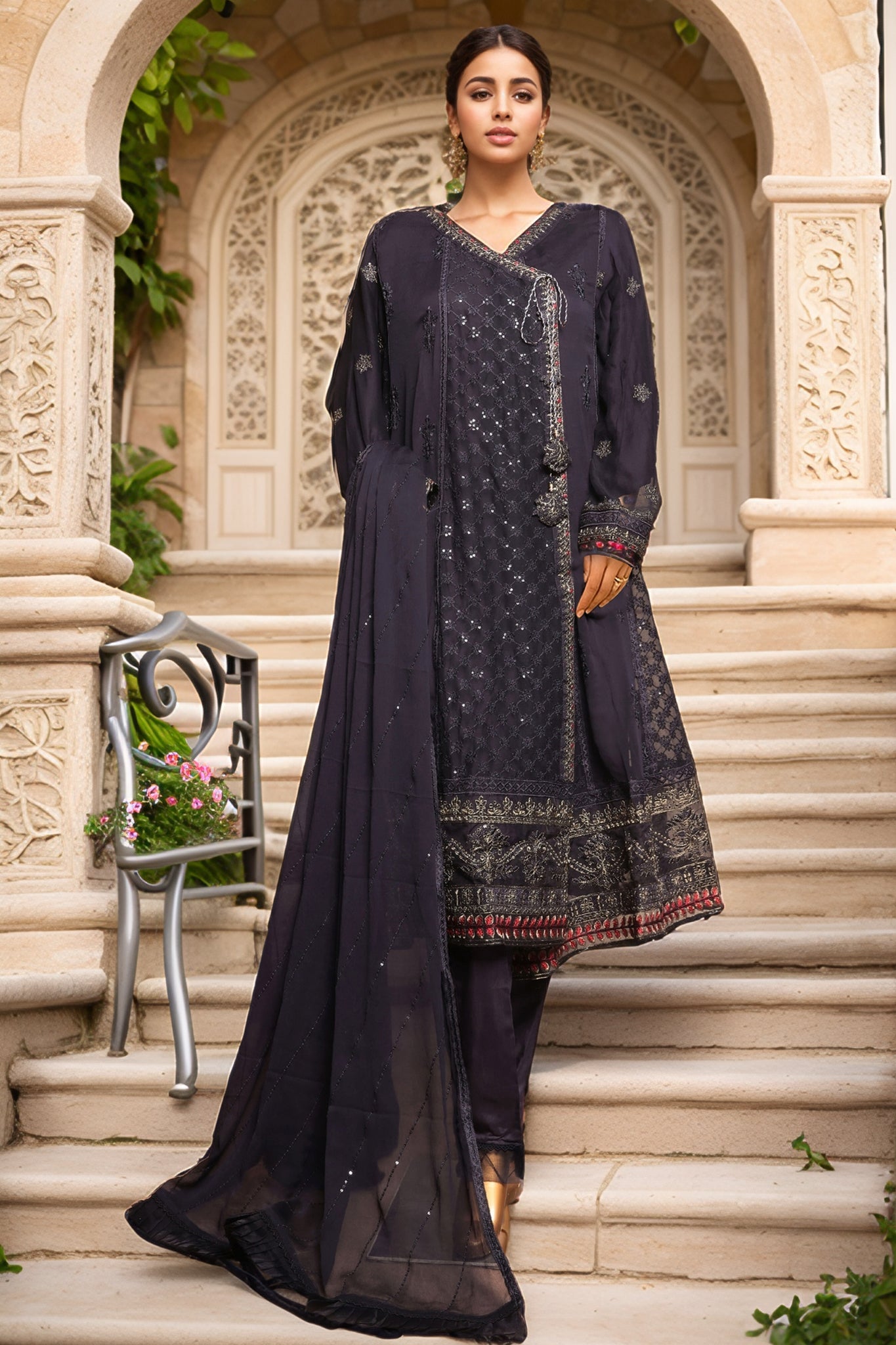 Bin Saeed Stitched 3 Piece Fancy Formals Collection'2025-OMSC-2296-Blue