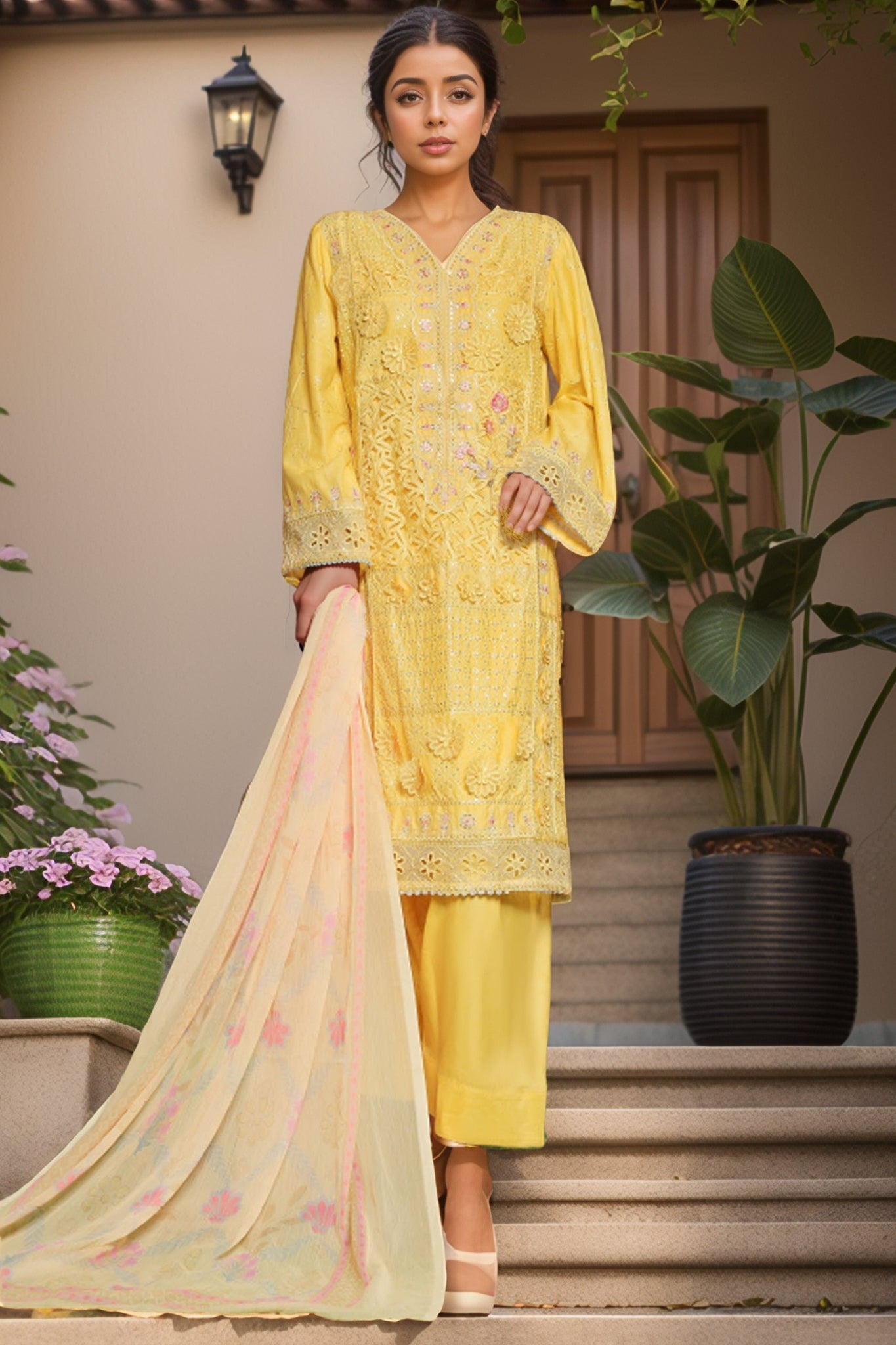 Bin Saeed Stitched 3 Piece Luxe Self & Self Collection'2025-NSM-2223-Yellow