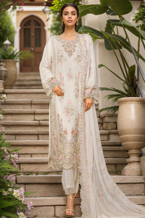 Bin Saeed Stitched 3 Piece Luxury Emb Chiffon & Organza Collection'2025-STSC-2193-Off White