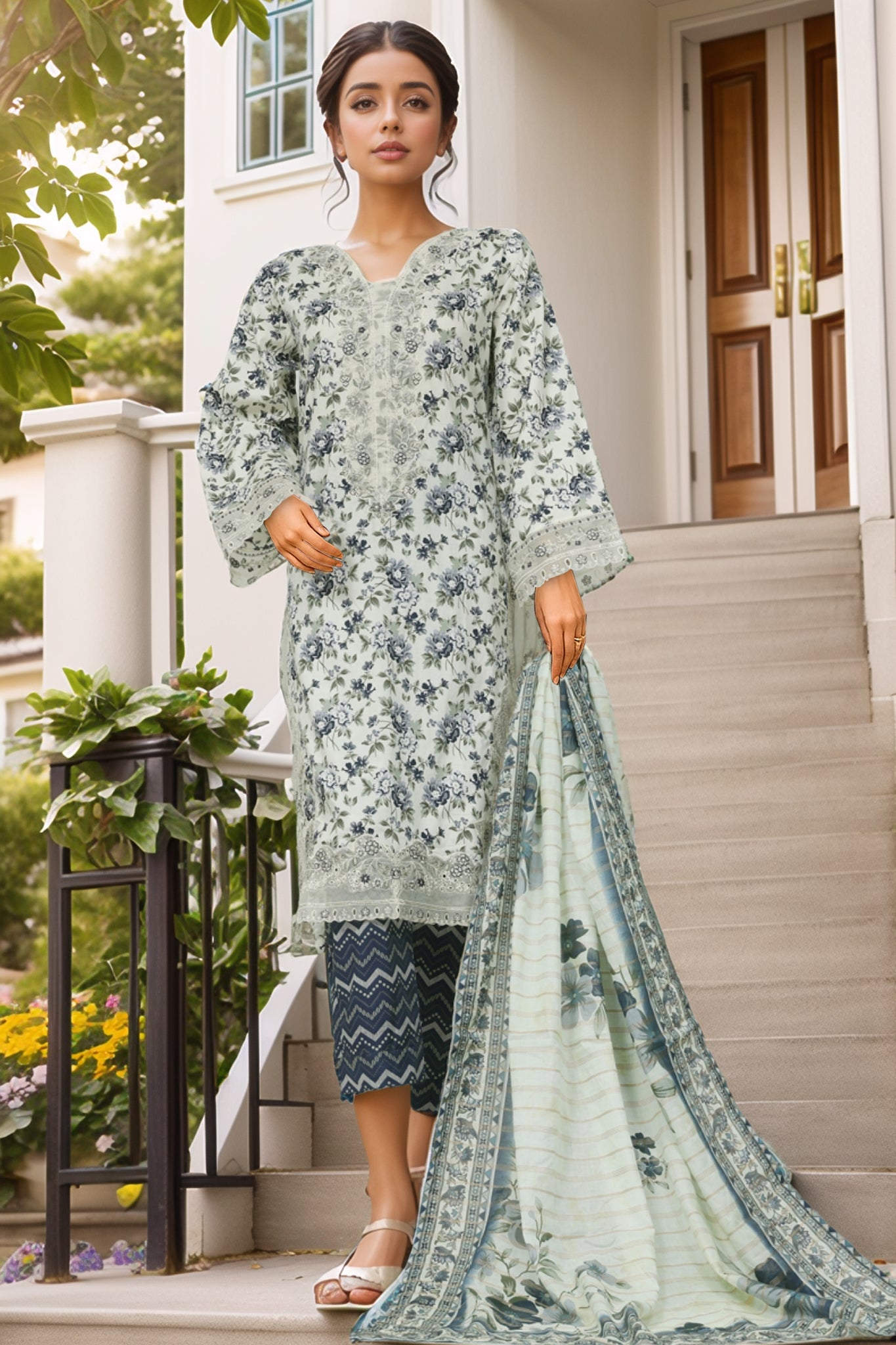 Bin Saeed Stitched 3 Piece Luxury Front Open Cutwork Collection'2025-SM-2081-Off White