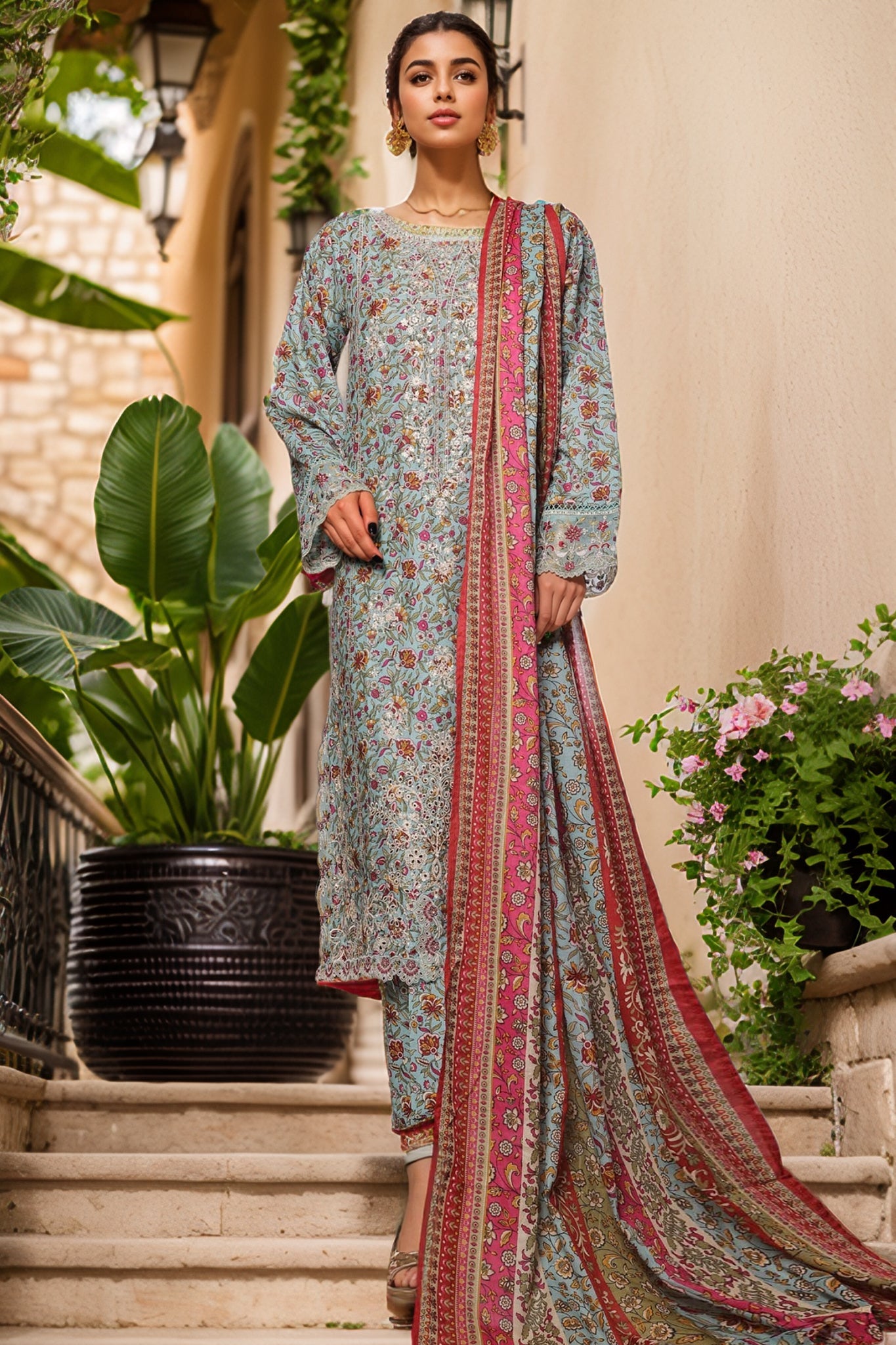 Bin Saeed Stitched 3 Piece Luxury Front Open Cutwork Vol-03 Collection'2025-SM-2163-Sky