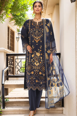 Bin Saeed Stitched 3 Piece Luxury Plain Cotton Vol-02 Collection-LF-1615-Blue