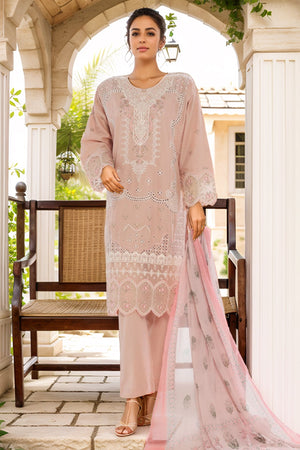 Bin Saeed Stitched 3 Piece Luxury Plain Cotton Vol-02 Collection-LF-1608-Pink
