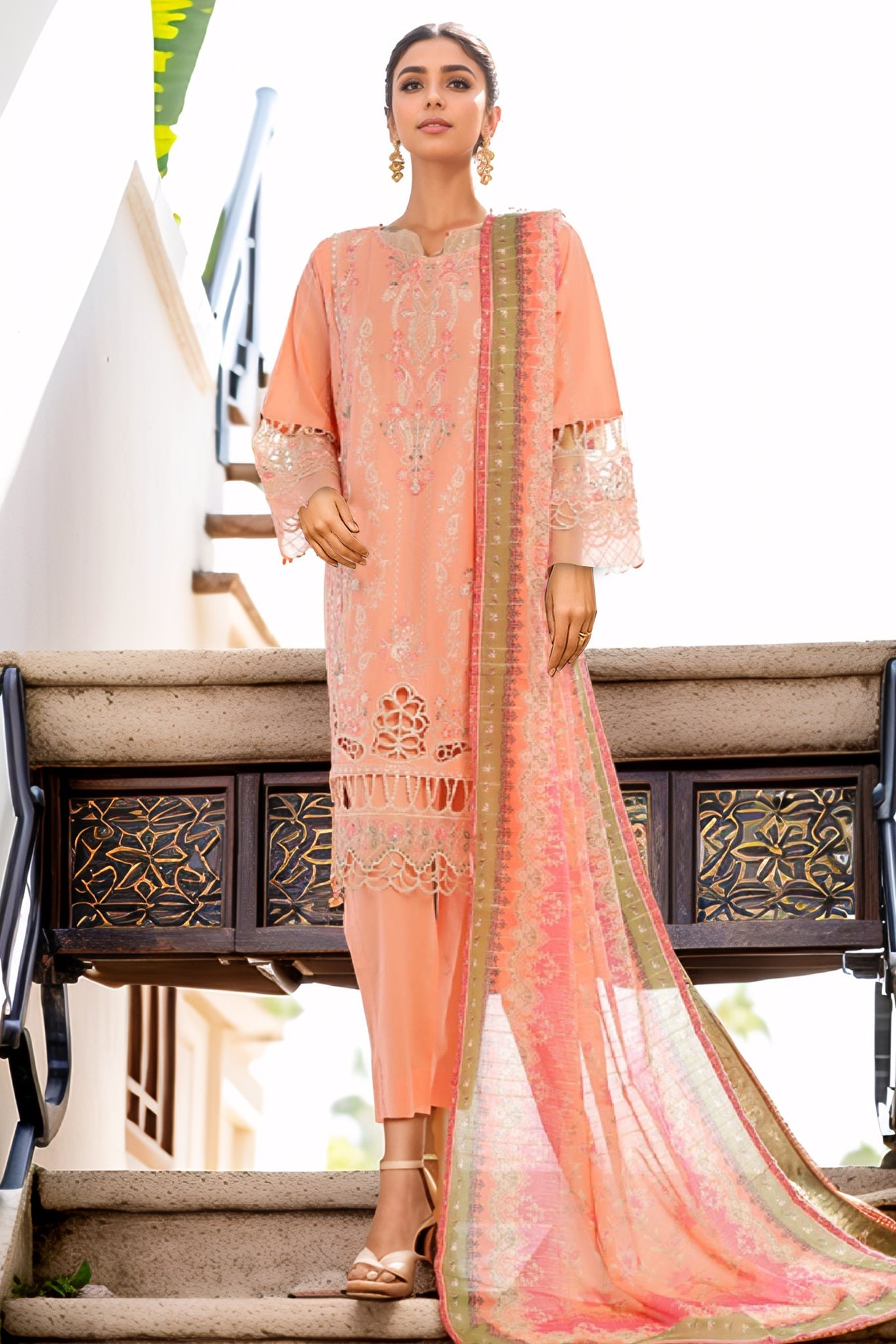 Bin Saeed Stitched 3 Piece Luxury Plain Cotton Vol-03 Collection-LF-1726-Peach