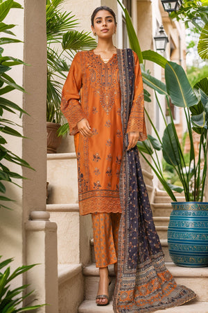 Bin Saeed Stitched 3 Piece Luxury Plain Cotton With Printed Back Collection'2025-NSM-2182-Mustard
