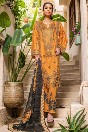 Bin Saeed Stitched 3 Piece Luxury Plain Cotton With Printed Back Collection'2025-NSM-2186-Mustard