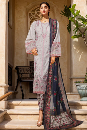 Bin Saeed Stitched 3 Piece Luxury Plain Cotton With Printed Back Vol-02 Collection'2025-NSM-2226-White