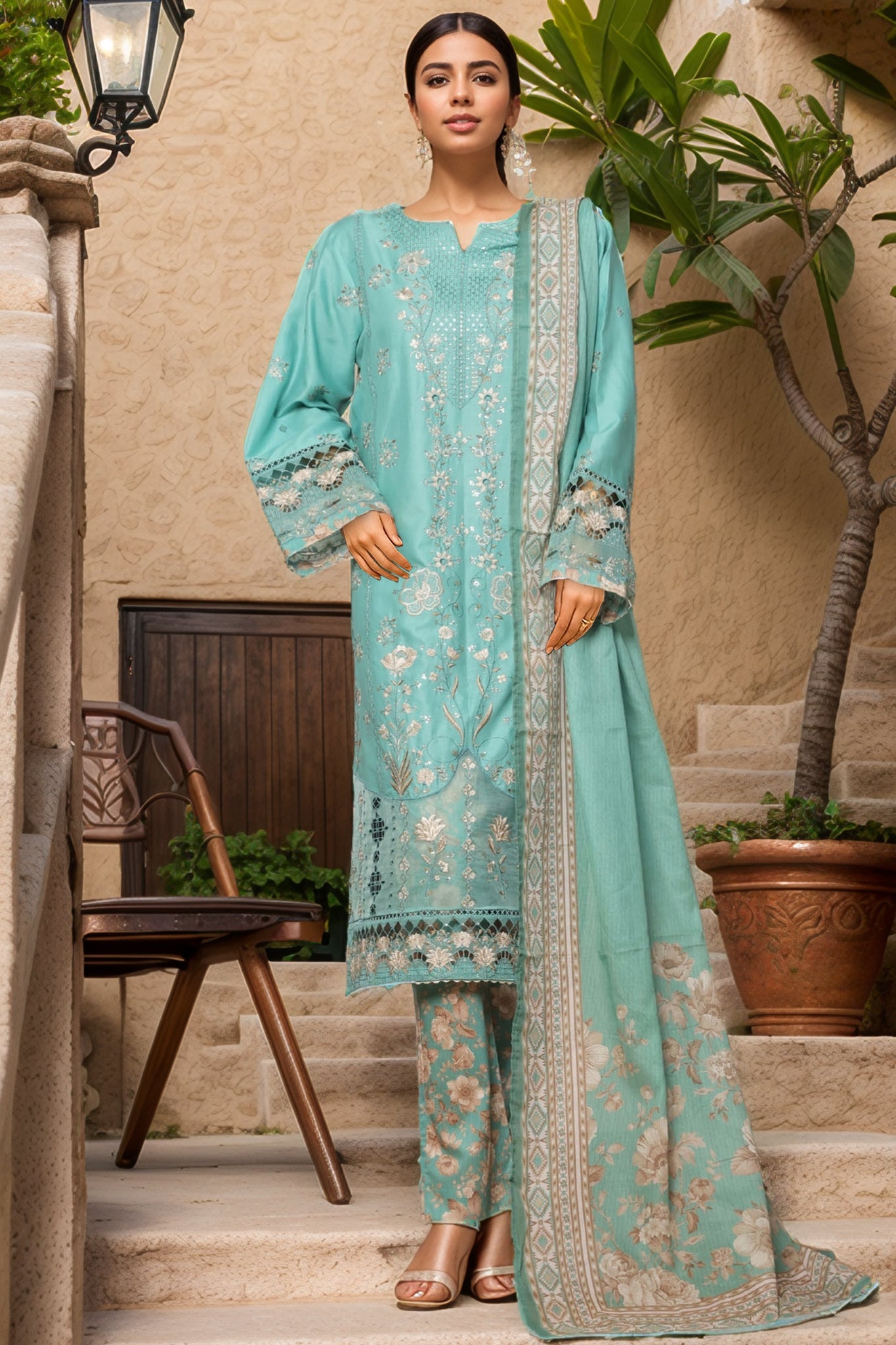 Bin Saeed Stitched 3 Piece Luxury Plain Cotton With Printed Back Vol-02 Collection'2025-NSM-2231-Green