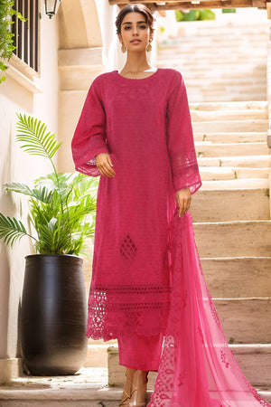 Bin Saeed Stitched 3 Piece Luxury Self & Self Frock Collection-SMK-1595-Magenta
