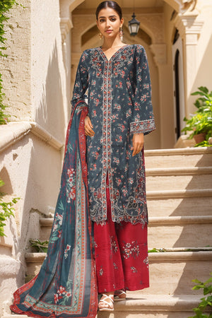 Bin Saeed Stitched 3 Piece Open Front Cutwork Kari Collection'2025-SM-2117-Navy Blue