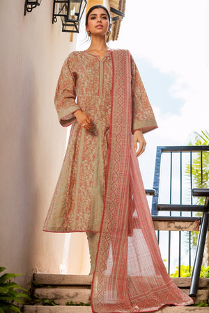 Bin Saeed Stitched 3 Piece Peplum Exclusive Printed Lawn Frock Collection-SM-1746-Beige