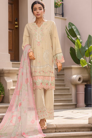 Bin Saeed Stitched 3 Piece Plain Cotton with Emb Trouser Collection'2025-SMPC-1972-Skin
