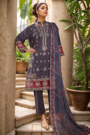 Bin Saeed Stitched 3 Piece Plain Lawn Vol-01 Collection'2025-LF-2273-Grey