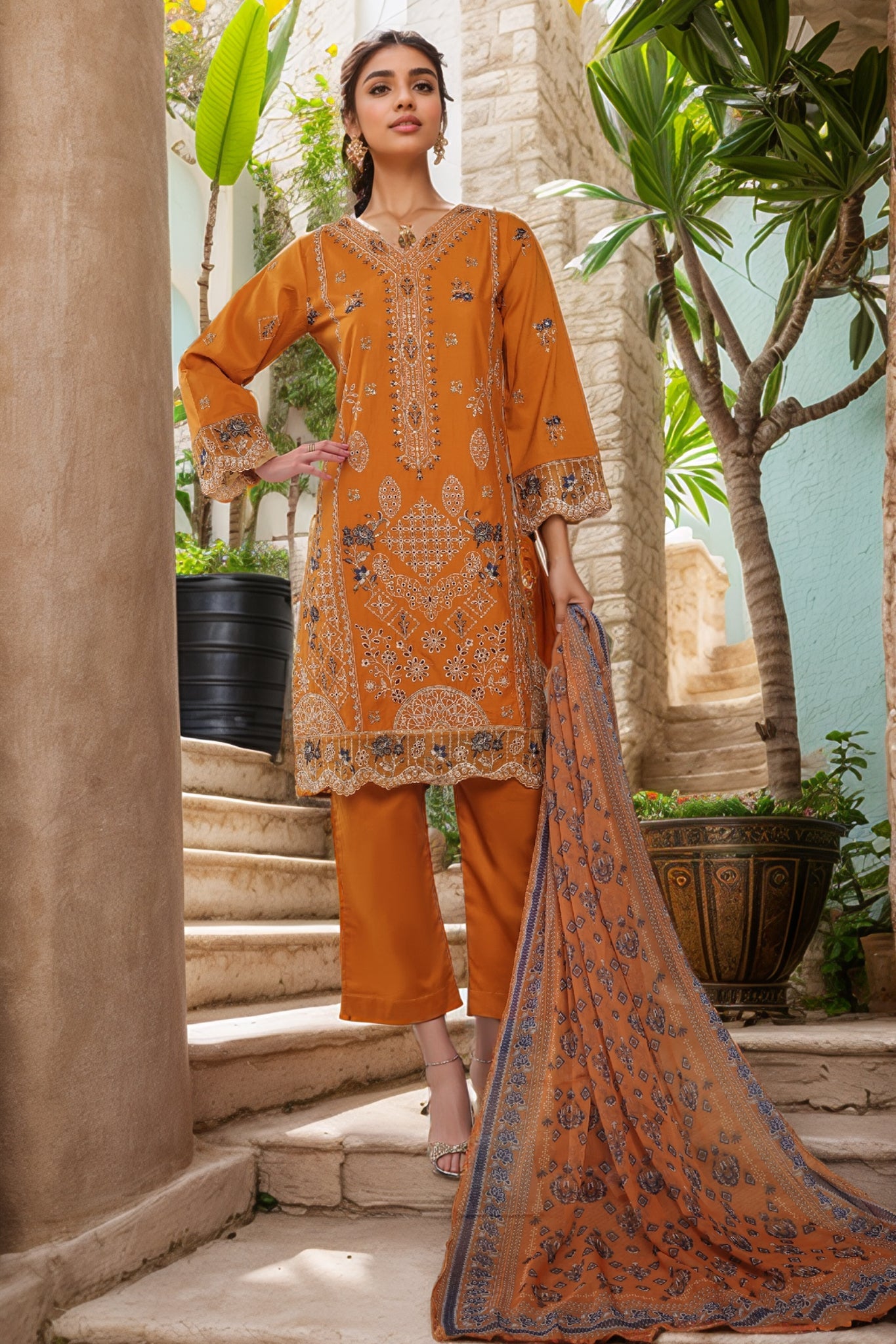 Bin Saeed Stitched 3 Piece Plain Lawn Vol-01 Collection'2025-LF-2274-Mustard