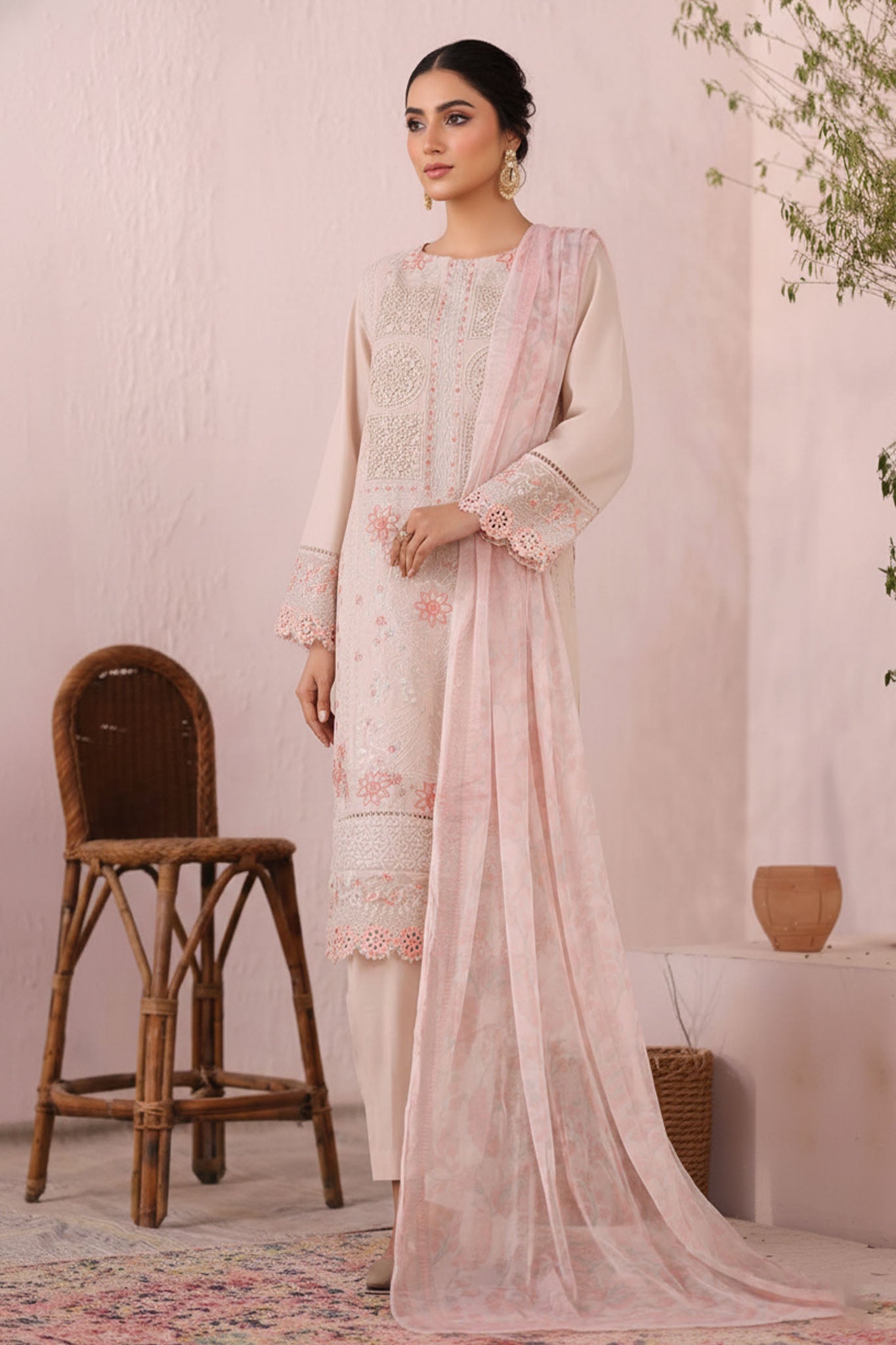 Bin Saeed Stitched 3 Piece Luxury Plain Cotton Collection'2025-LF-2484-Skin