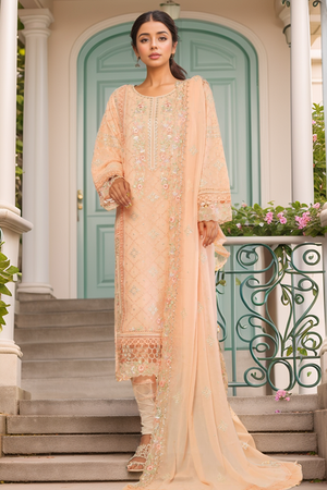 Bin Saeed Stitched 3 Piece Emb Chiffon Collection'2025-ZEFC-1794-Peach