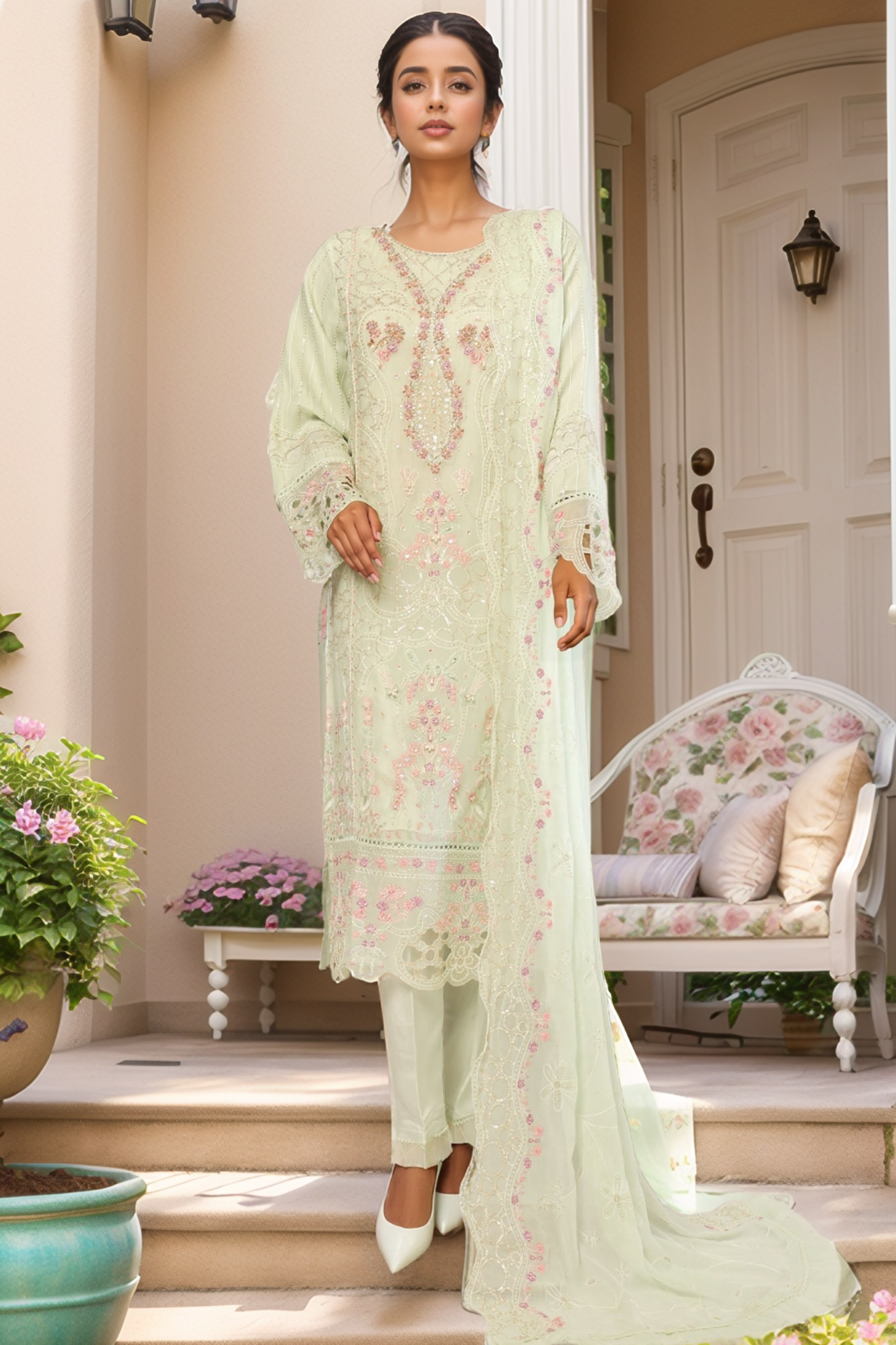 Bin Saeed Stitched 3 Piece Emb Chiffon Collection'2025-BILL-1787-Pista