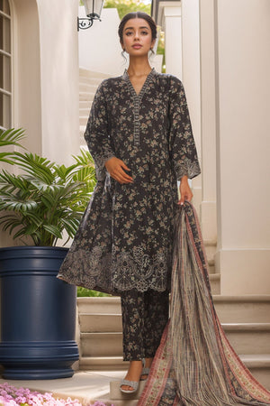 Bin Saeed Stitched 3 Piece Emb Lawn Frock Vol-03 Collection-SM-1641-Black