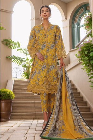 Bin Saeed Stitched 3 Piece Emb Lawn Frock Vol-03 Collection-SM-1639-Yellow