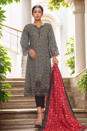 Bin Saeed Stitched 3 Piece Emb Lawn Frock Vol-03 Collection-SM-1636-Black
