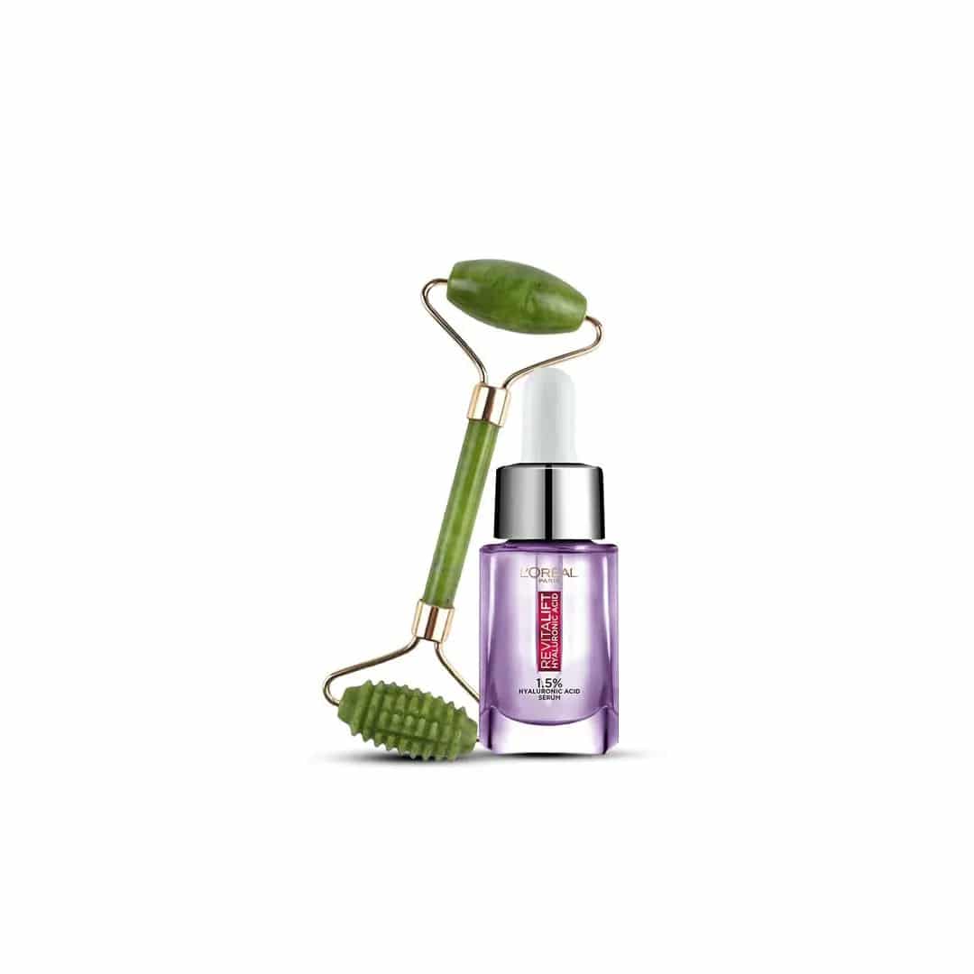 Bundle - Facial Beauty Jade Rollers for Face - Facial Massage Tool + L'Oreal Paris Revitalift 1.5% Hyaluronic Acid Face Serum 15 Ml - My Store
