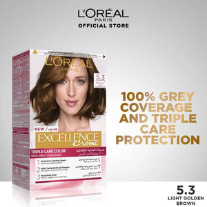 Bundle - L'Oreal Paris Excellence Creme - 5.3 Golden Light Brown Hair Color + Free Shampoo - My Store