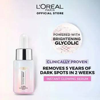 Bundle - L'Oreal Paris Glycolic Bright Instant Glowing Face Serum - 30Ml + L'Oreal Paris Revitalift 1.5% Hyaluronic Acid Face Serum 30 Ml - My Store