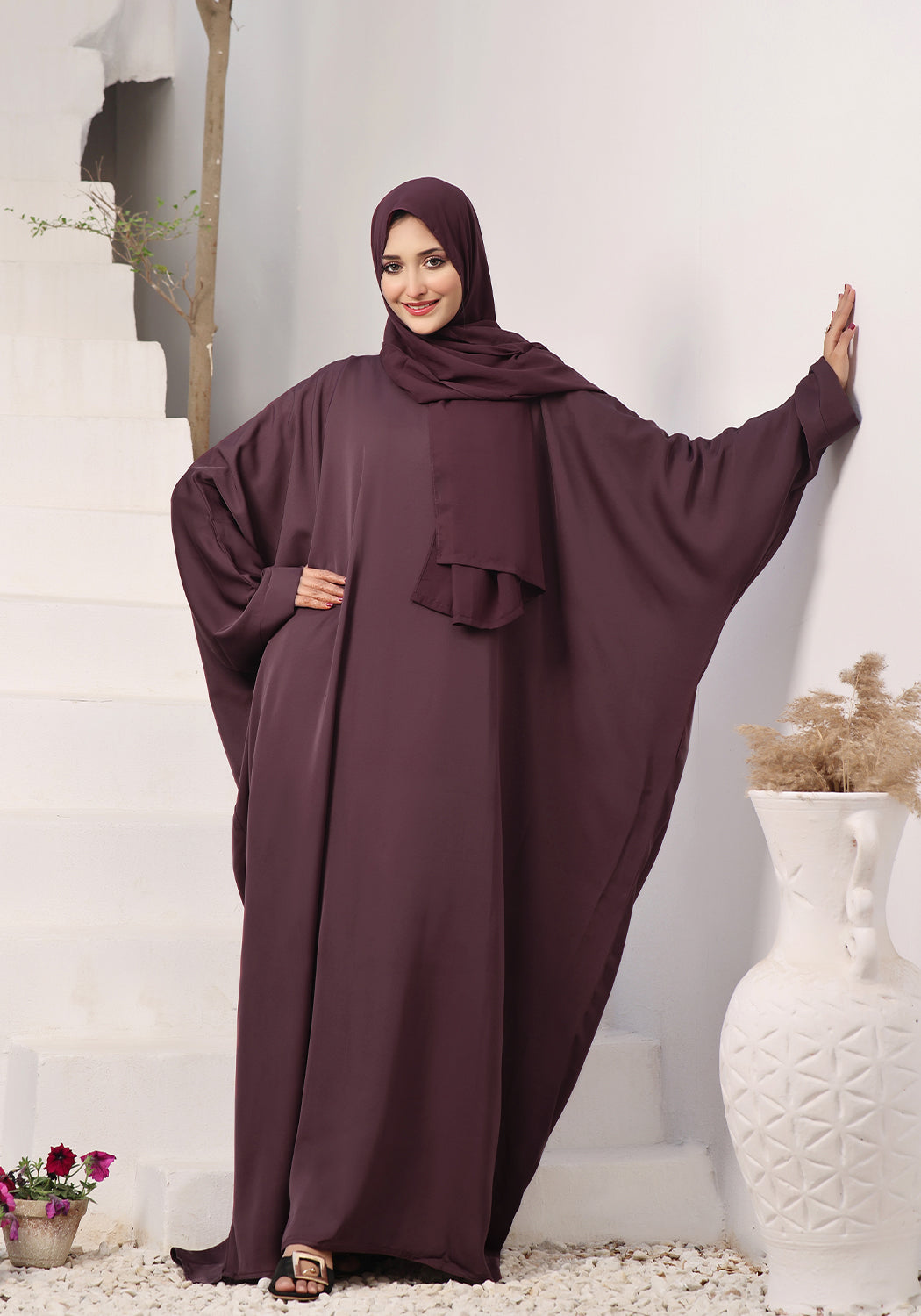 Abaya.Pk Burgundy Butterfly Gown Abaya