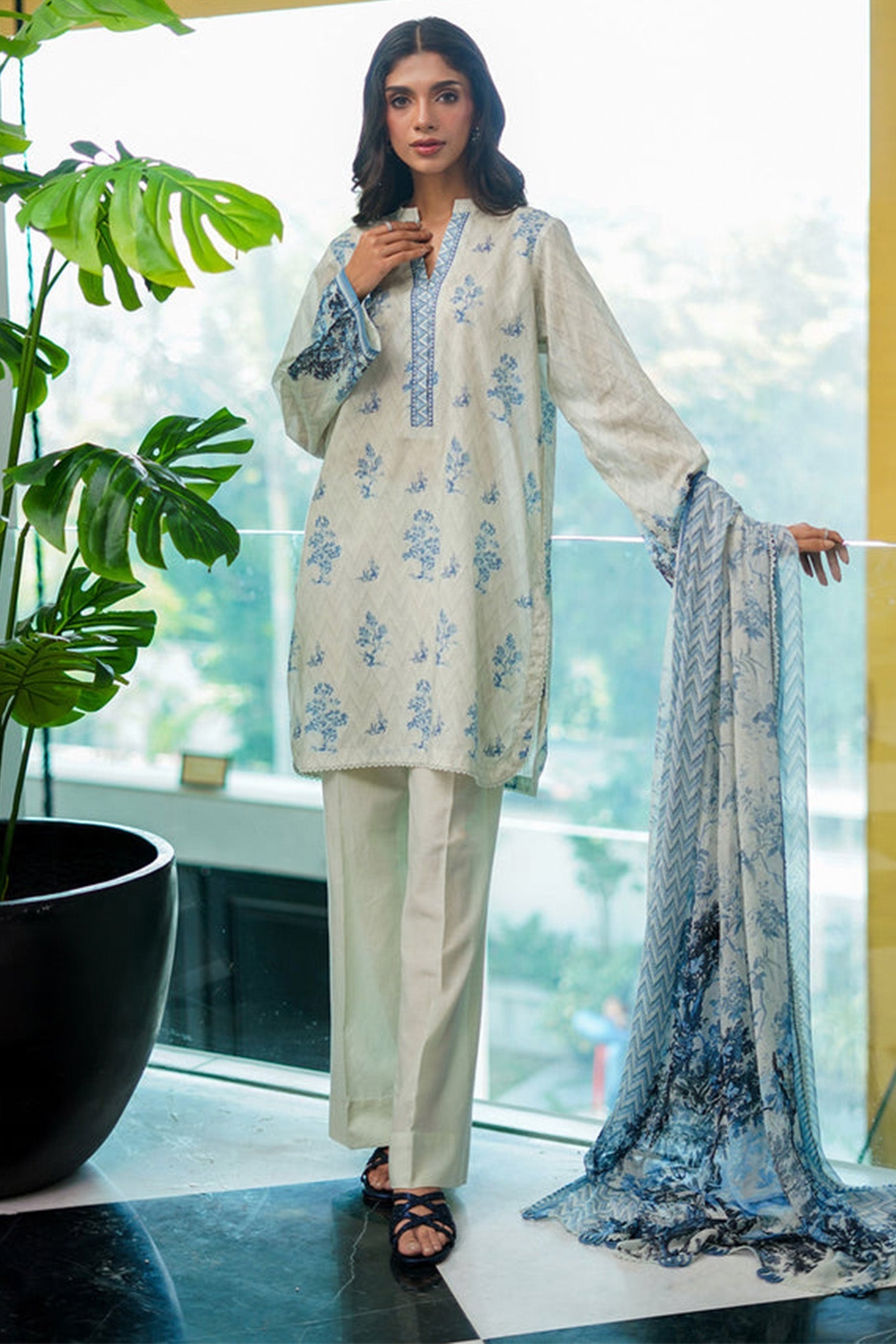 Print Edit By Sahar Unstitched 3 Piece Cambric Fall Suit-CA-01