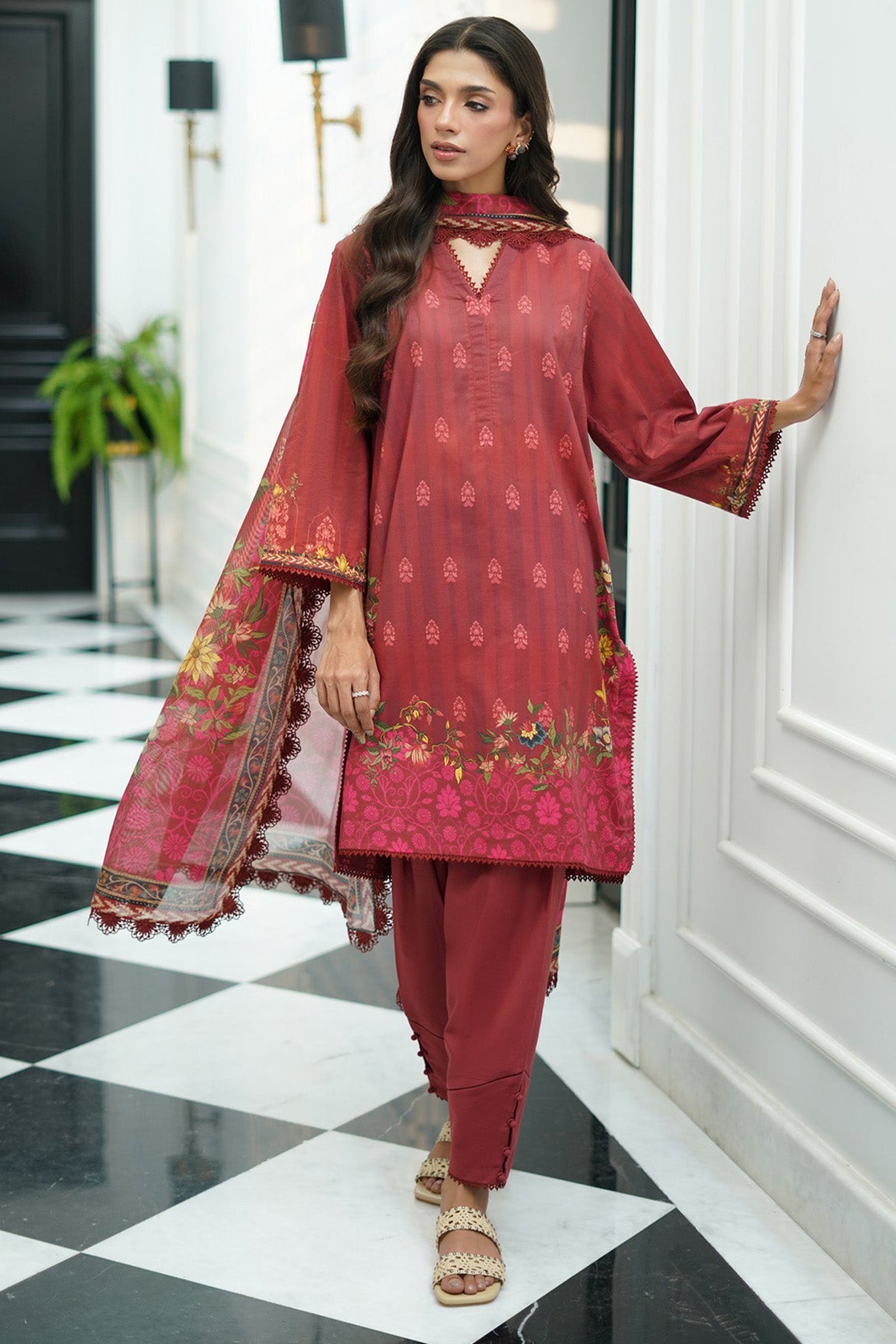 Print Edit By Sahar Unstitched 3 Piece Cambric Fall Suit-CA-07