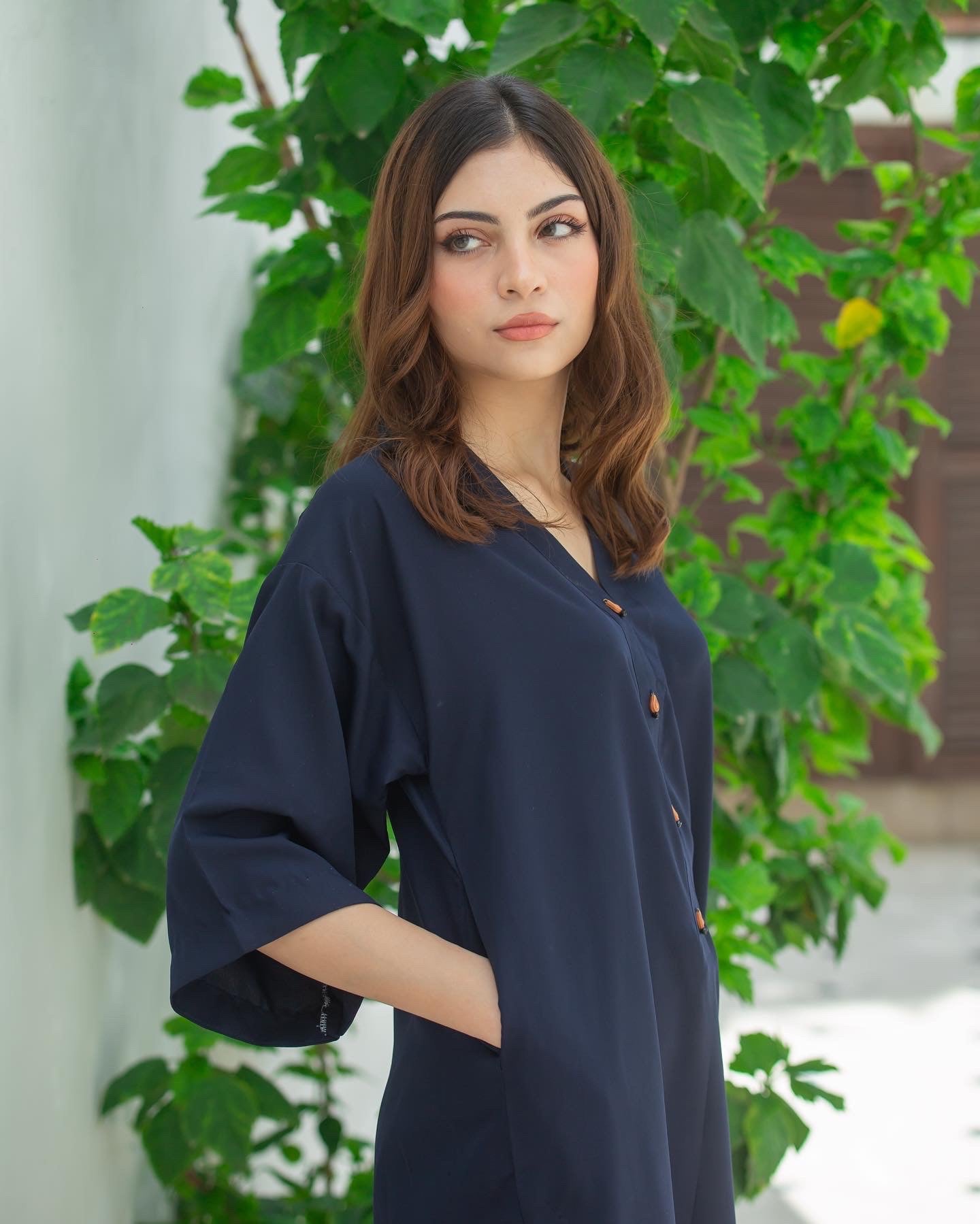 Zauk Stitched 2 Piece Collection-Navy Blue Two Piece Dress