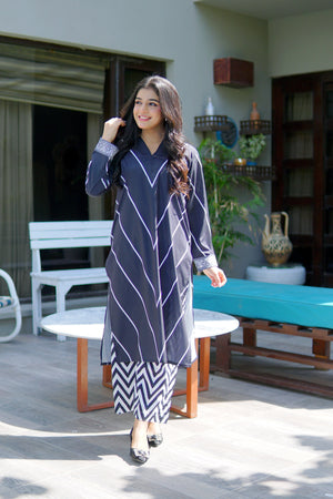 Dhaga Stitched 2 Piece Solids Crepe Summer Collection'2025-Charcoal