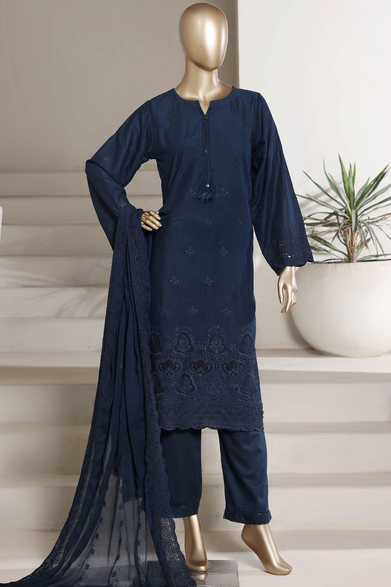 Sada Bahar Stitched 3 Piece Chikankari 3D Laser Work Lawn Vol-02 Suit-CK-03-BLUE