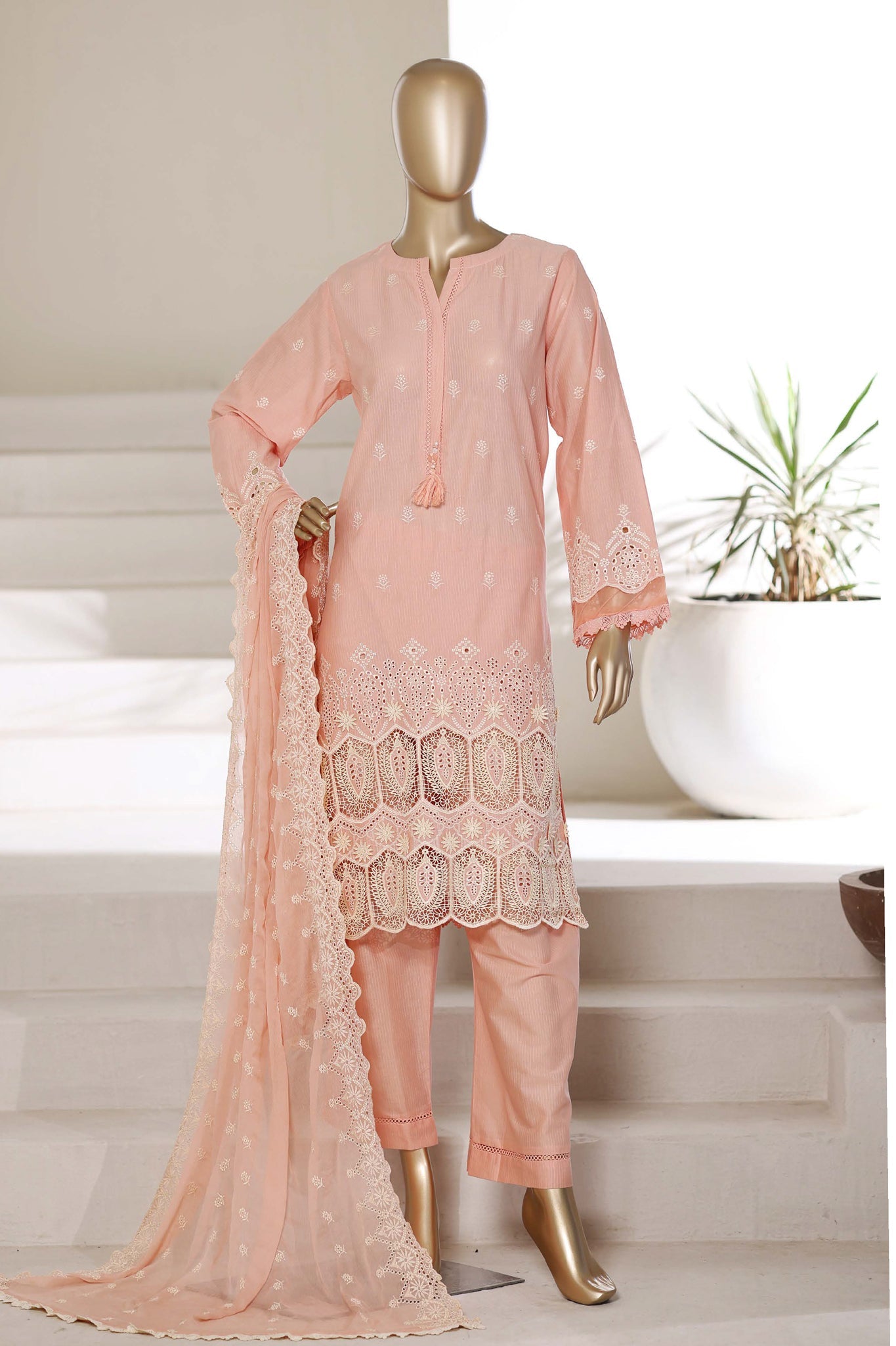 Sada Bahar Stitched 3 Piece Chikankari 3D Laser Work Suit-CK-05 PINK