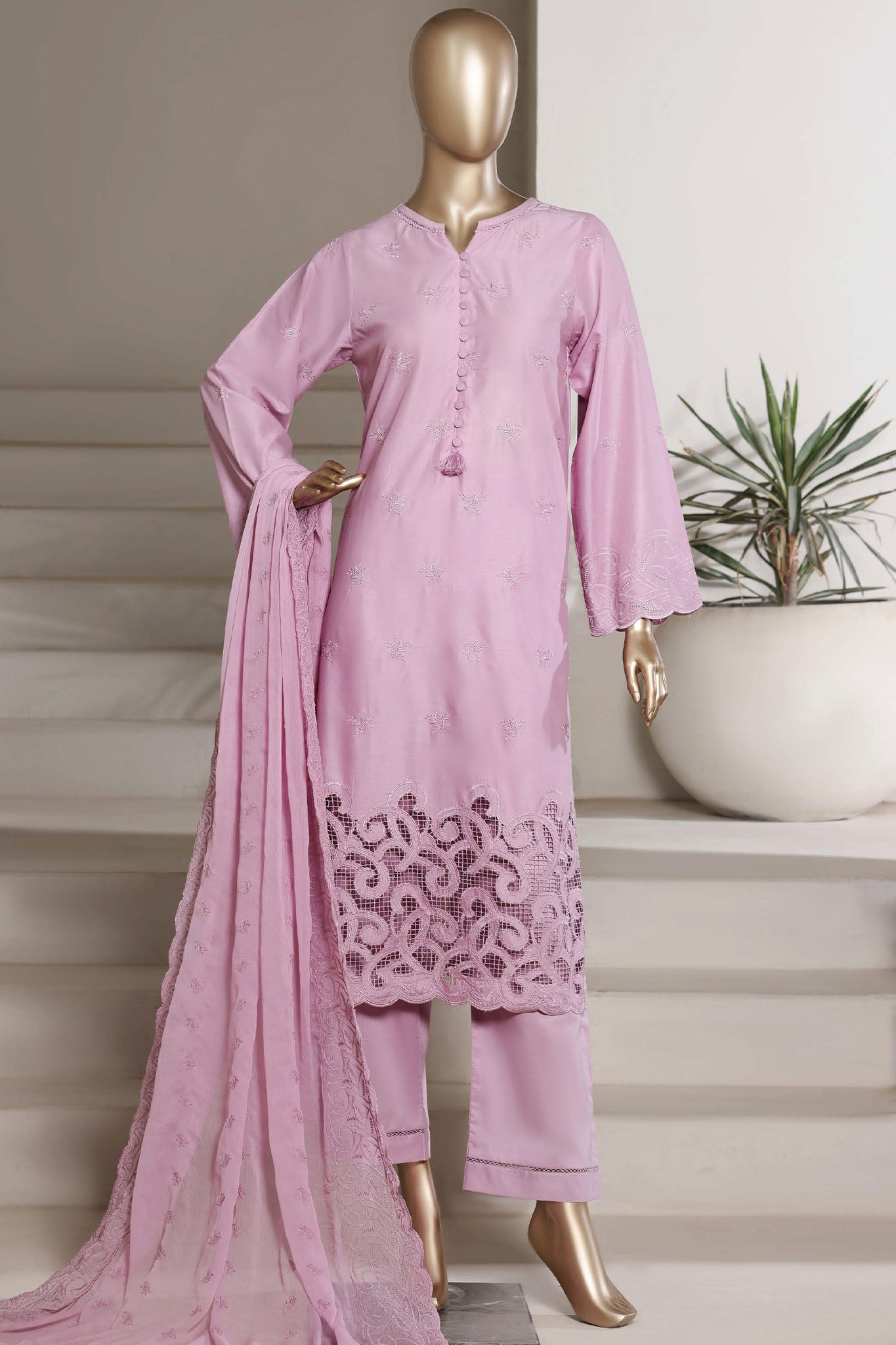 Sada Bahar Stitched 3 Piece Chikankari 3D Laser Work Lawn Vol-02 Suit-CK-05-PLUM