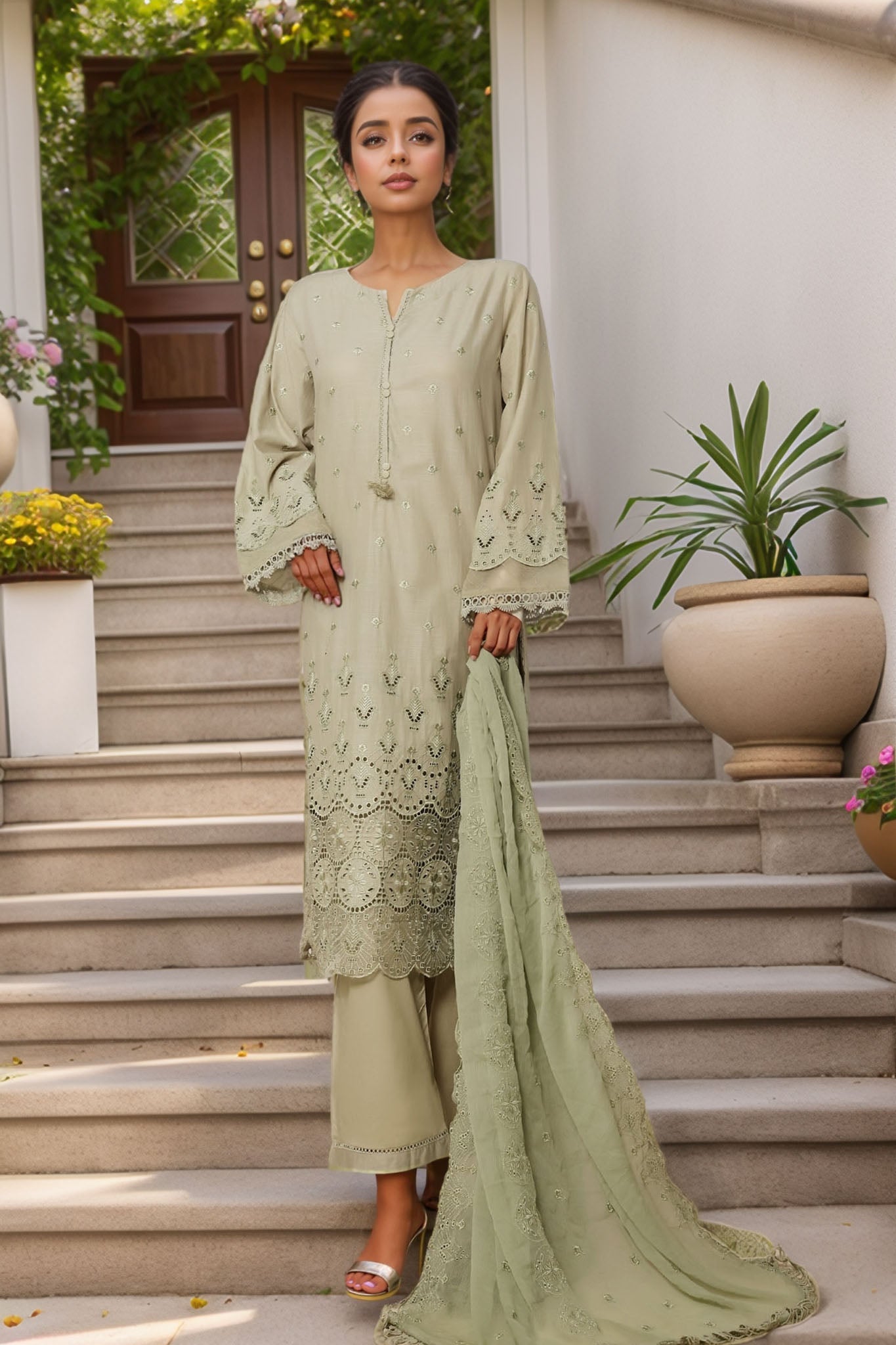 Sada Bahar Stitched 3 Piece Solid Luxury Emb Chikankari Collection'2025-CK2-PISTA